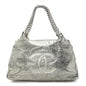 Metallic Glazed Calfskin Perforated Rodeo Drive Hobo Silver