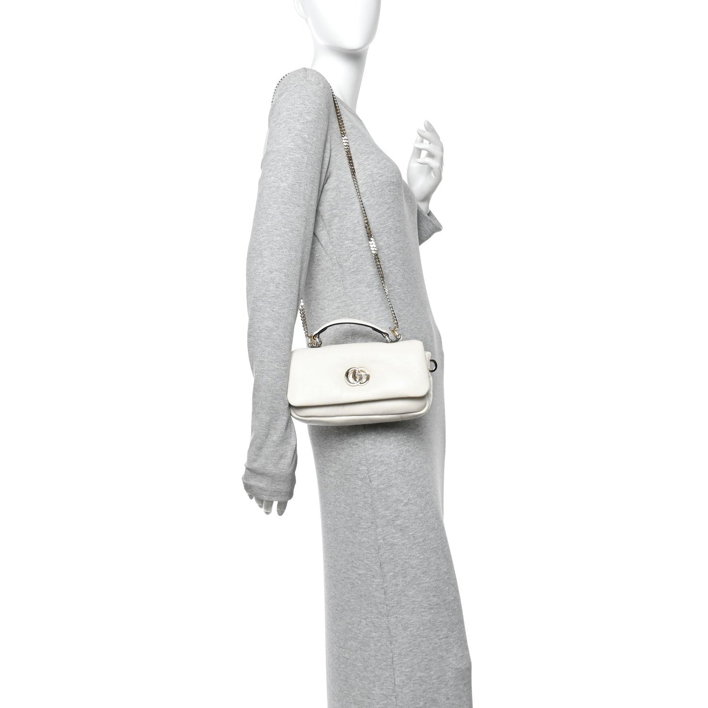 Lambskin Mini GG Milano Top Handle Shoulder Bag White