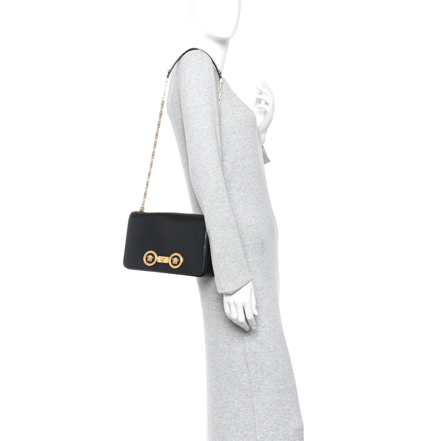 Calfskin Medallion Tribute Shoulder Bag  Black