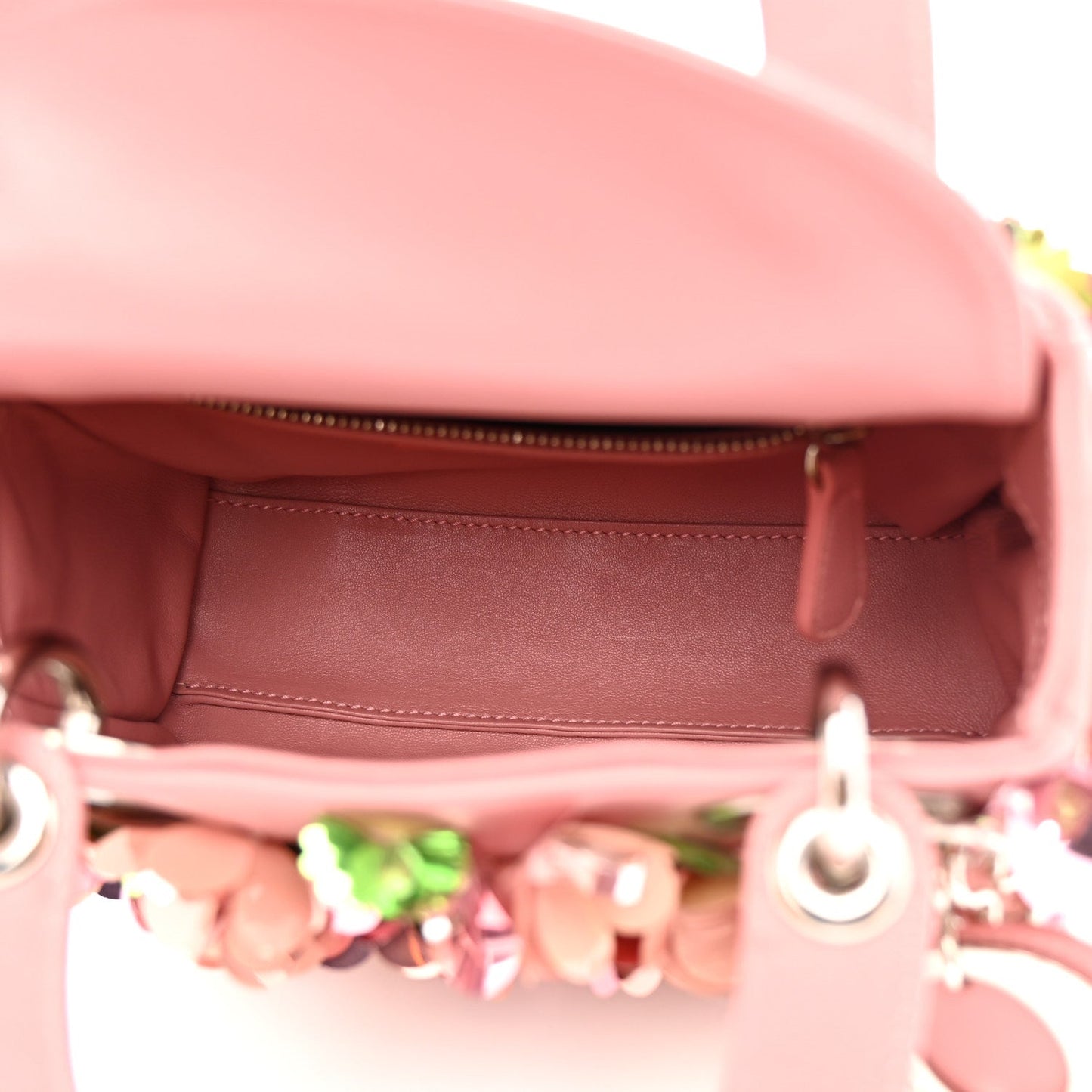 Calfskin Flower Charm Embellished Mini Lady Dior Pink