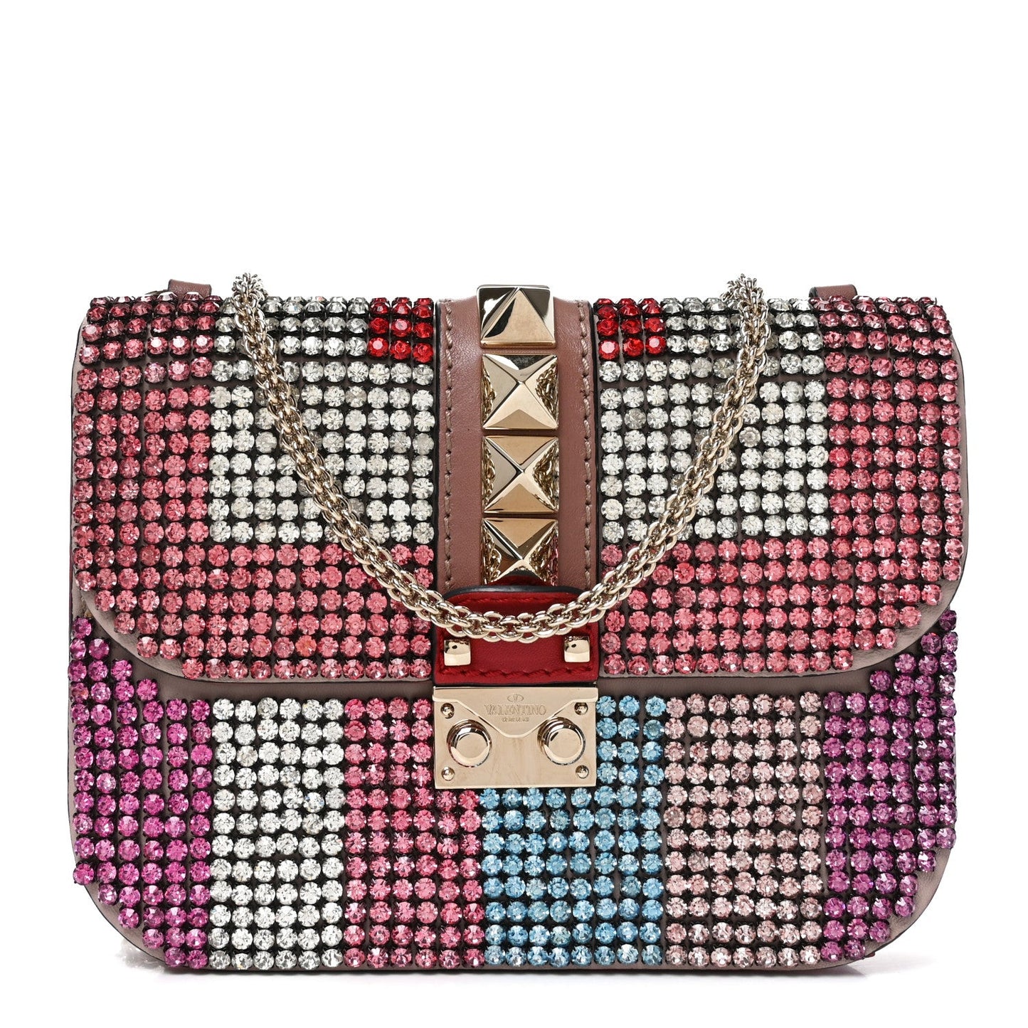 Vitello Crystal Embellished Small Glam Lock Rockstud Flap Multicolor