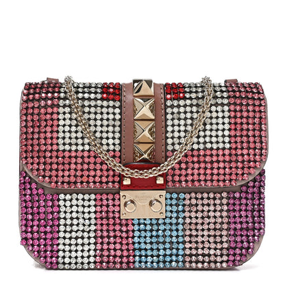 Vitello Crystal Embellished Small Glam Lock Rockstud Flap Multicolor