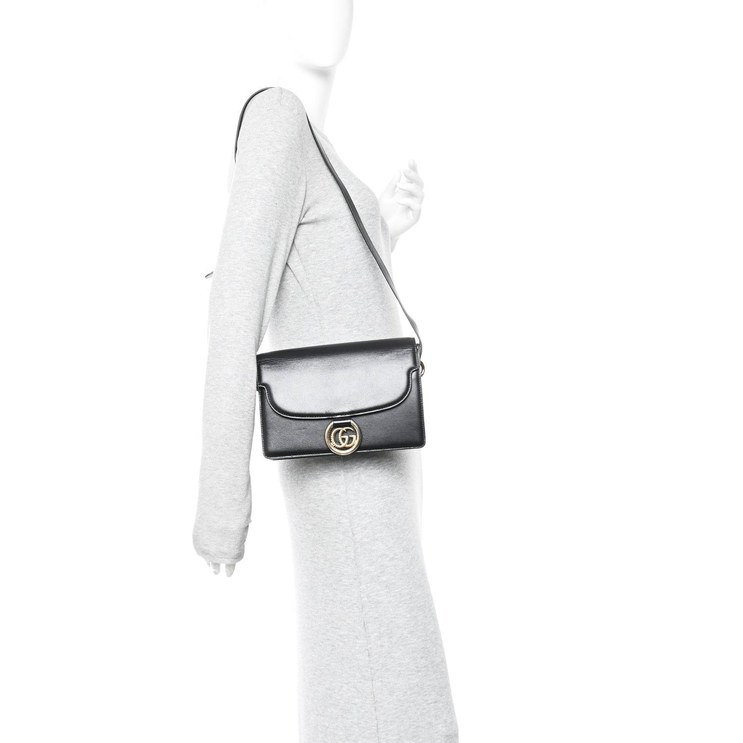 Textured Calfskin Small Torchon GG Ring Shoulder Bag Black