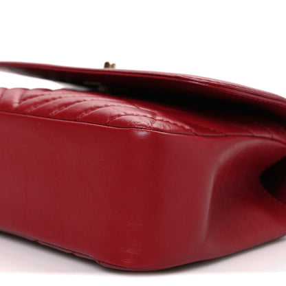 Calfskin Chevron Quilted Top Handle Flap Red
