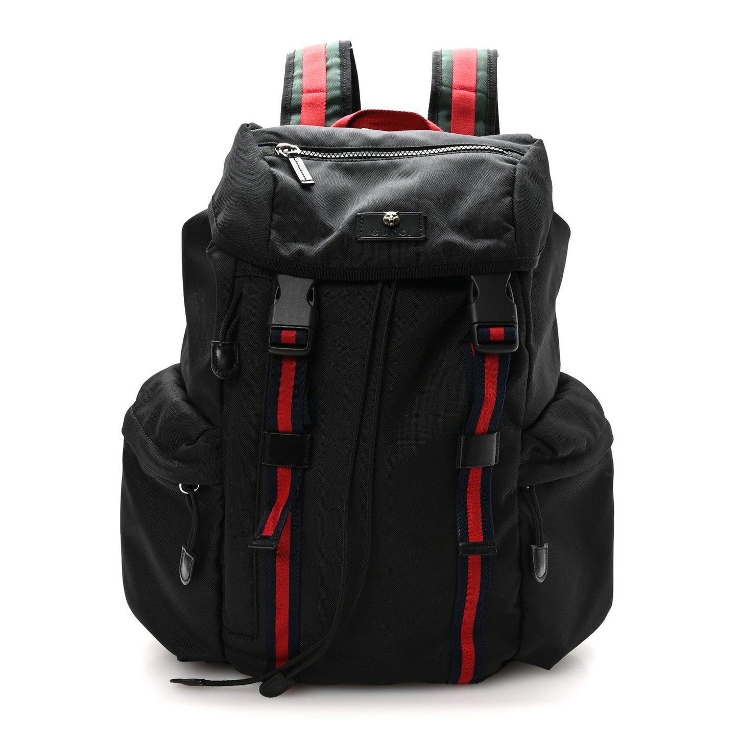 Techno Canvas Web Double Buckle Backpack Black