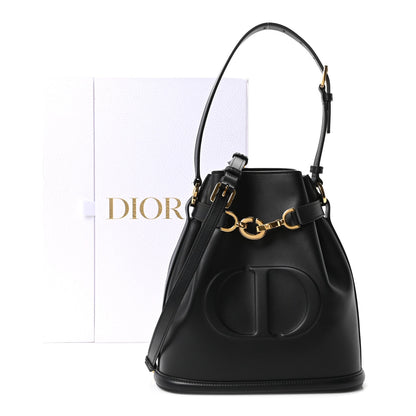 Calfskin CD Embossed Medium C'est Chain Bucket Bag Black
