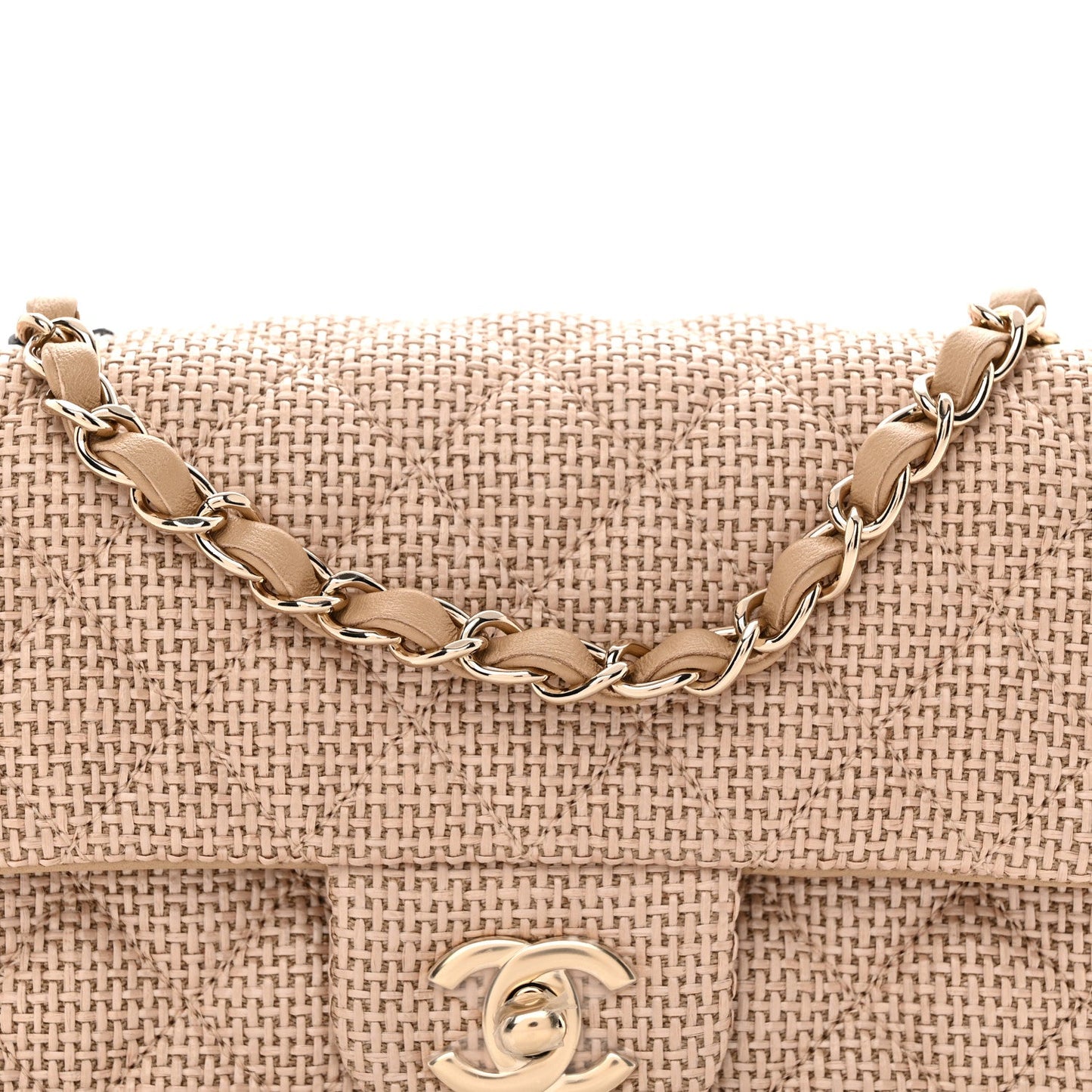 Braided Raffia Quilted Mini Rectangular Flap Dark Beige