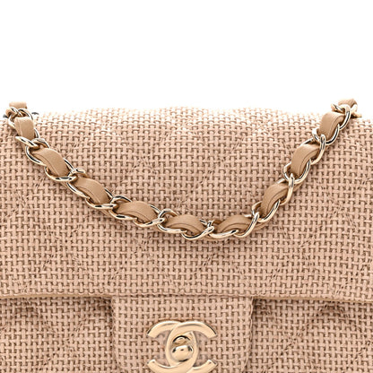 Braided Raffia Quilted Mini Rectangular Flap Dark Beige