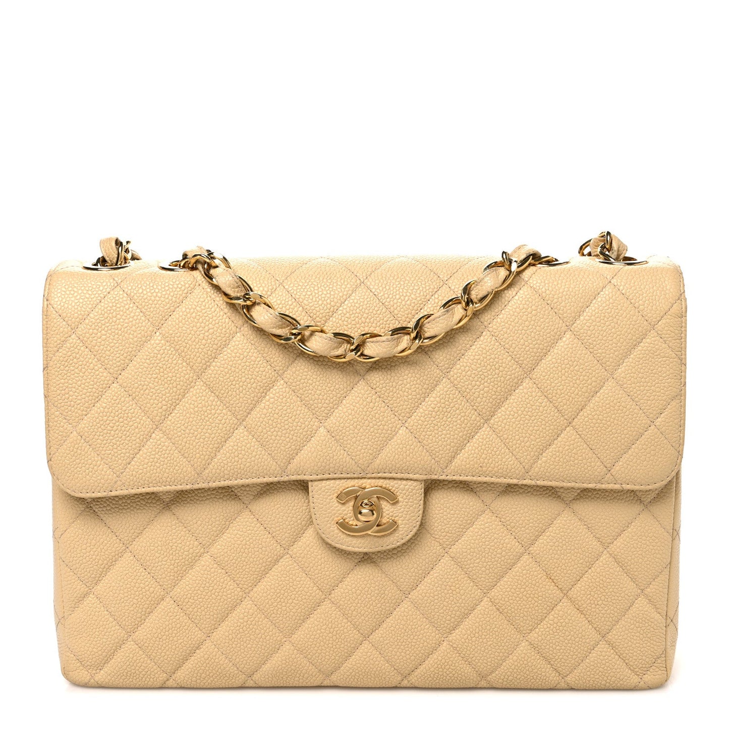 Caviar Quilted Jumbo Single Flap Beige