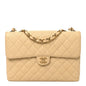 Caviar Quilted Jumbo Single Flap Beige