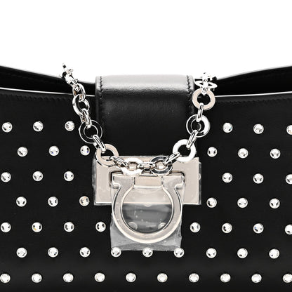 Calfskin Studded Trifolio Shoulder Bag Black