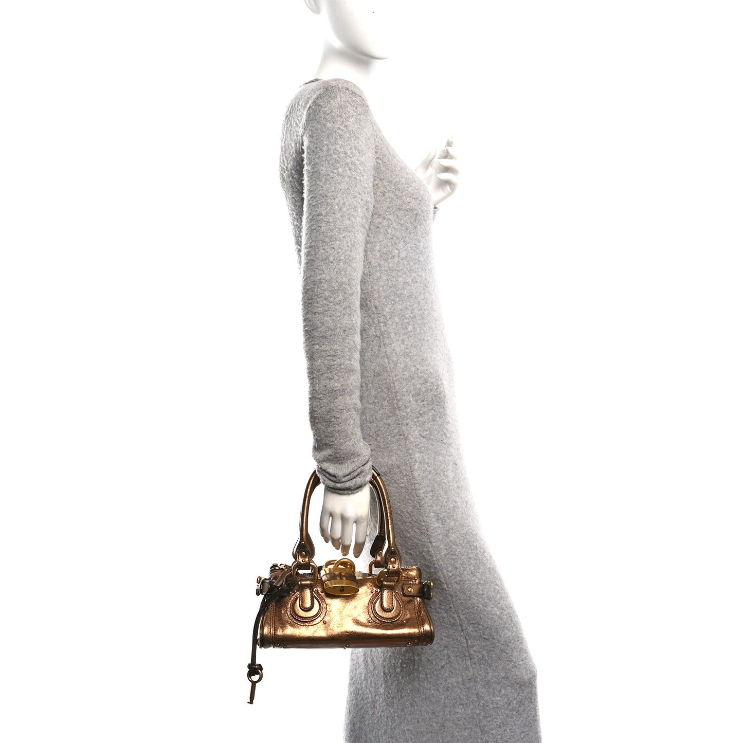 Metallic Calfskin Small Paddington Satchel Golden Brown