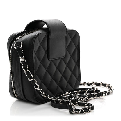 Lambskin Quilted Mini CC Box Camera Bag Black