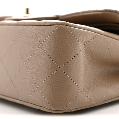 Caviar Quilted Small Double Flap Dark Beige