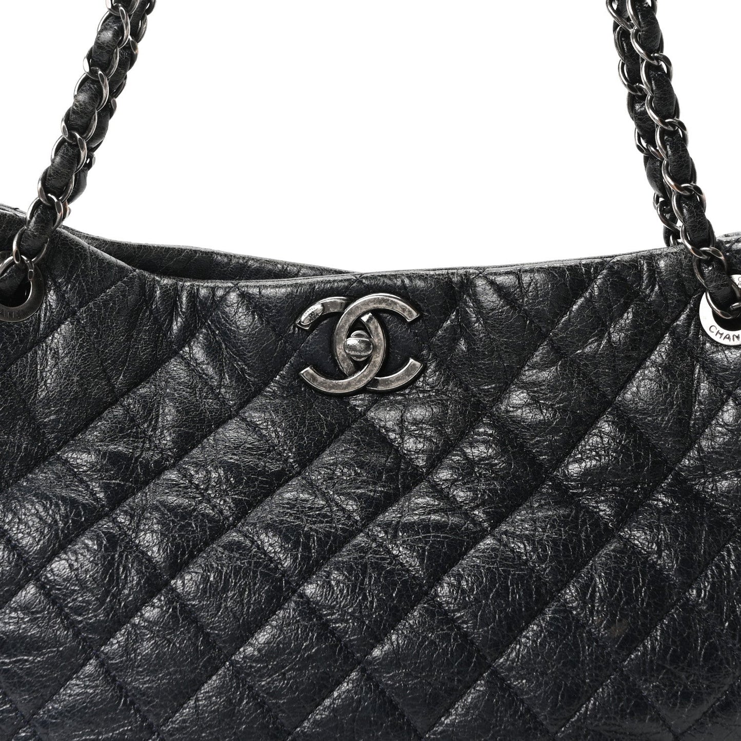 Glazed Calfskin Quilted Tote Navy
