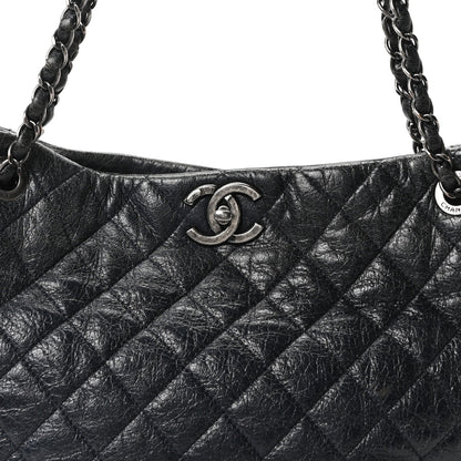 Glazed Calfskin Quilted Tote Navy