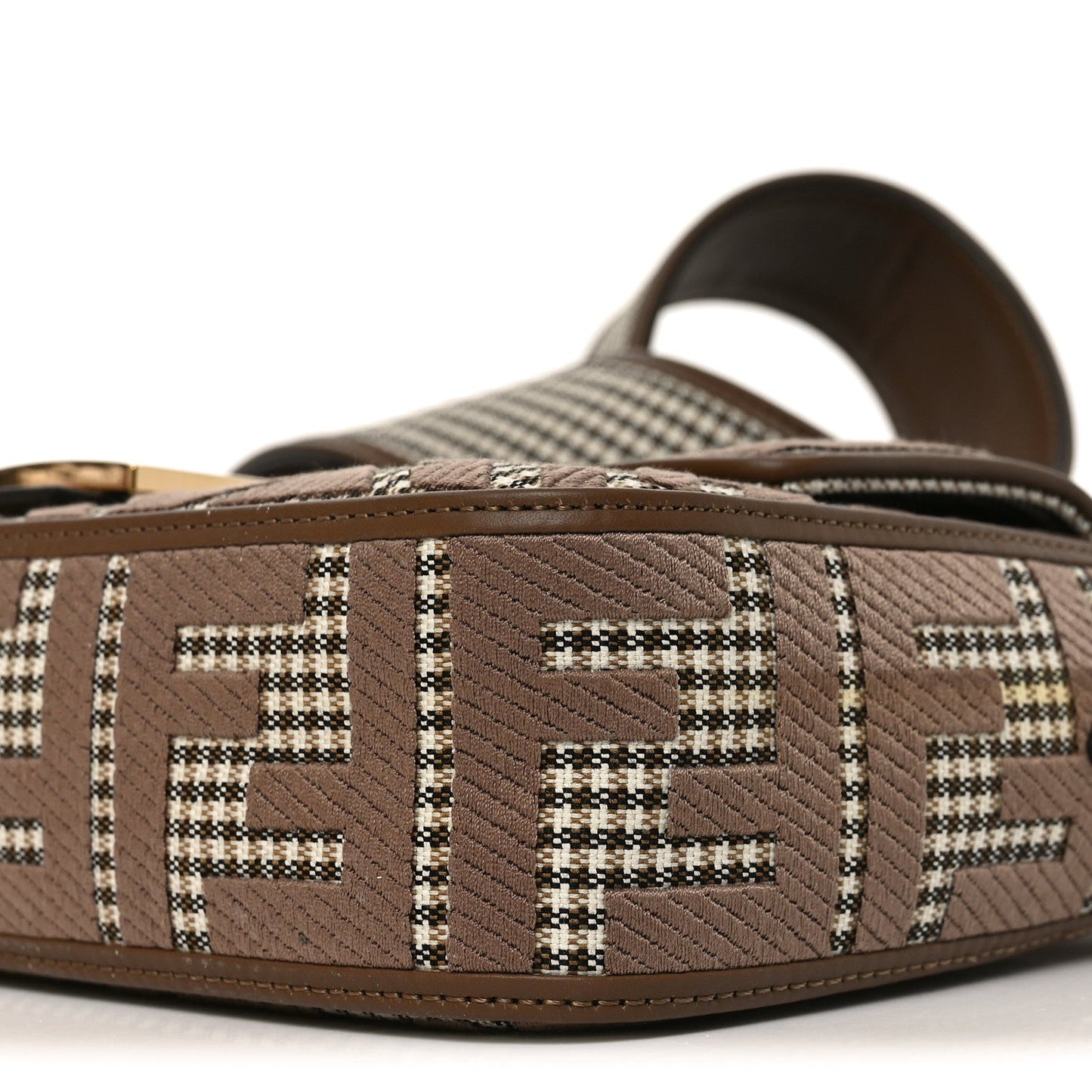 Wool Vitello King Houndstooth FF Embroidered Baguette Beige Moro