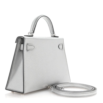 Metallic Chevre Chamkilight Mini Kelly Sellier 20 Argent