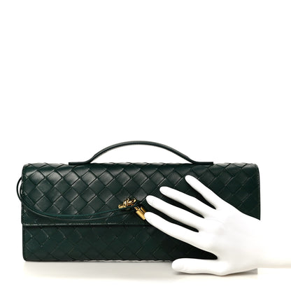 Nappa Intrecciato Long Andiamo Top Handle Clutch Emerald Green
