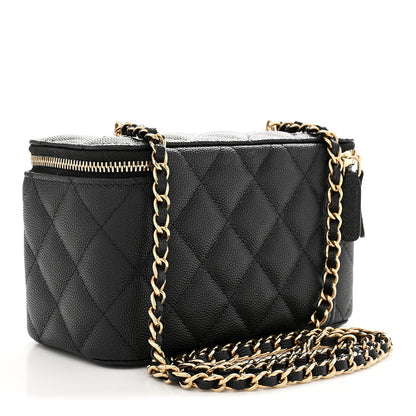 Caviar Quilted Small Tiny CC Vanity Case With Chain Black