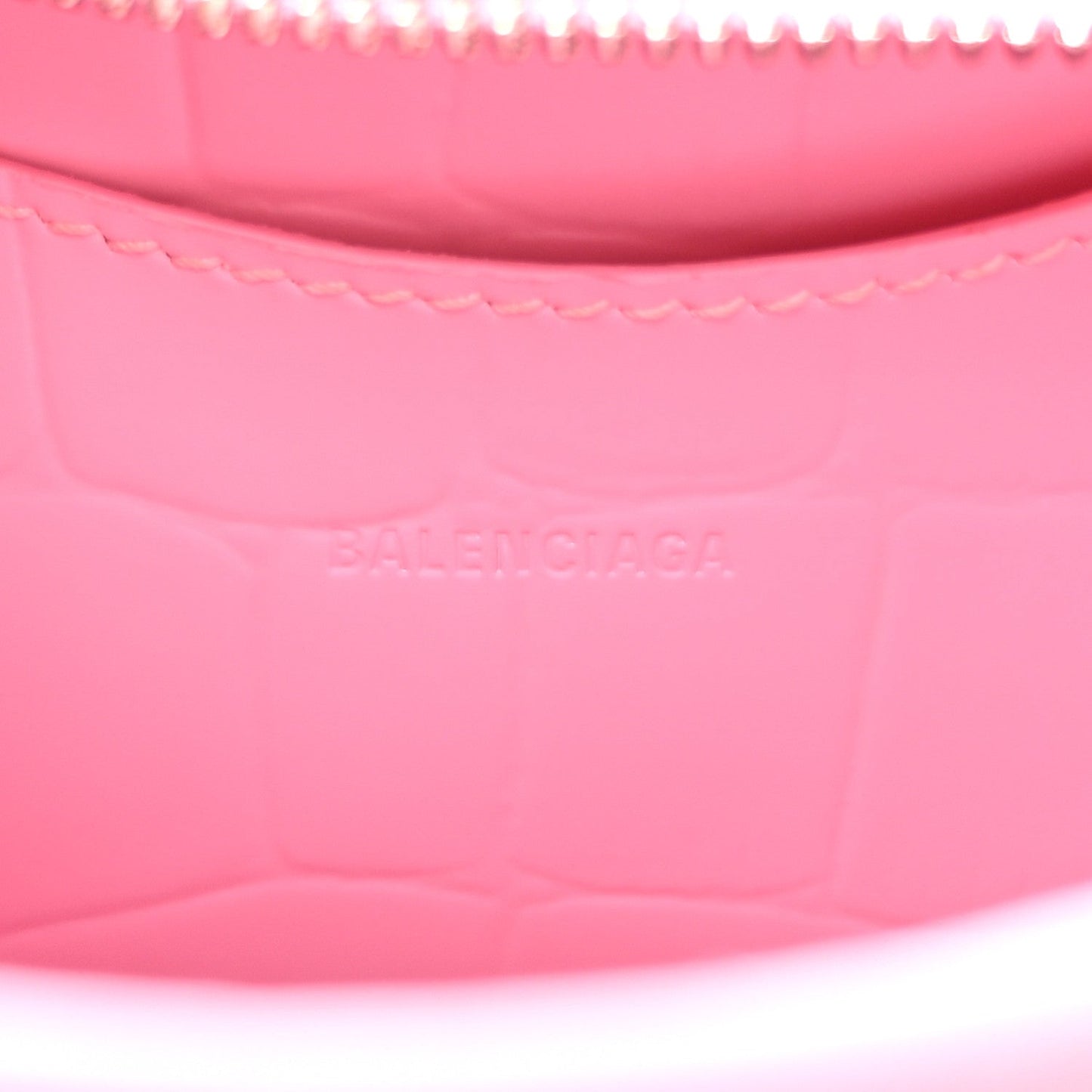 Semi Shiny Calfskin Crocodile Embossed Neo Classic Silver Hardware Mini City Pink