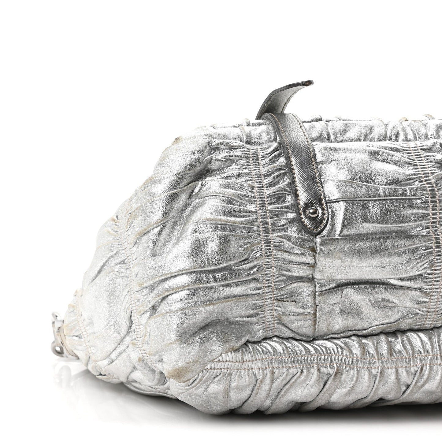 Metallic Nappa Gaufre Messenger Tote Argento