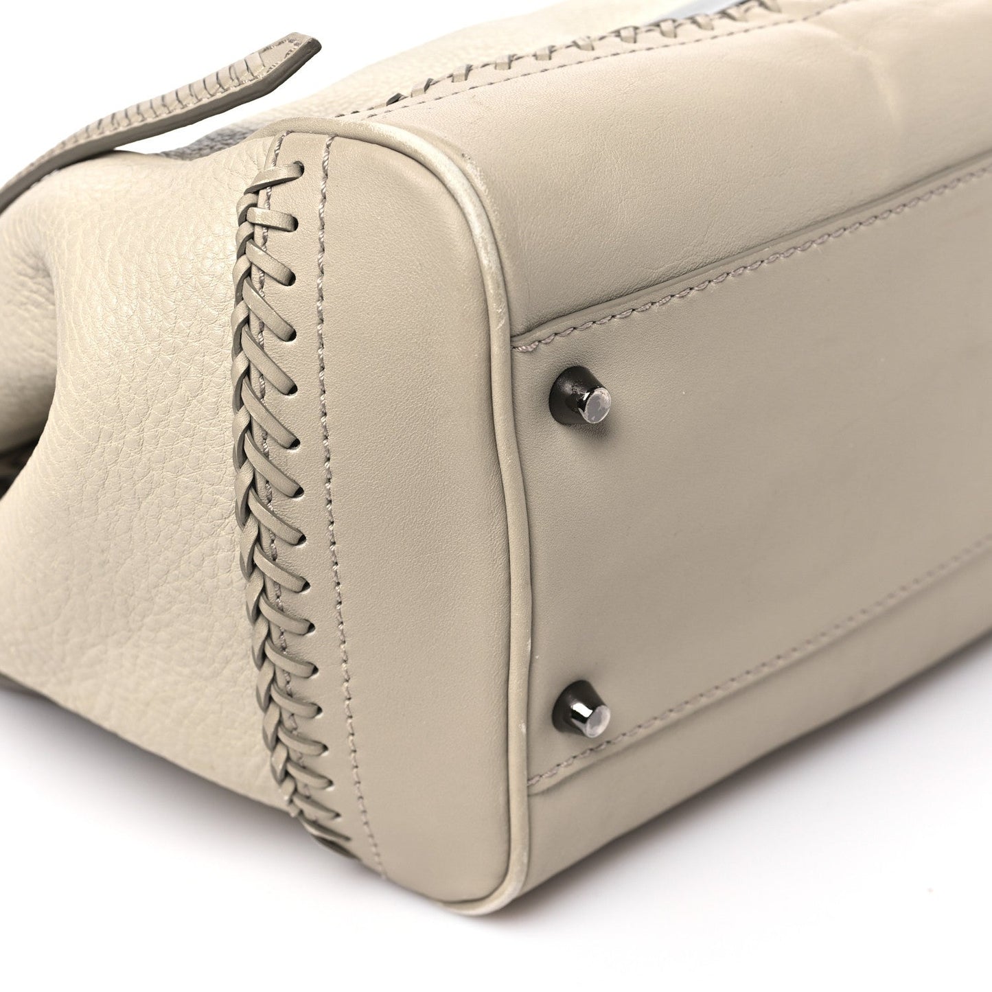 Grainy Calfskin Braided Small Canterbury Tote Beige