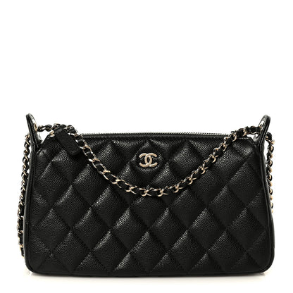 Caviar Quilted Purse With Chain Black
