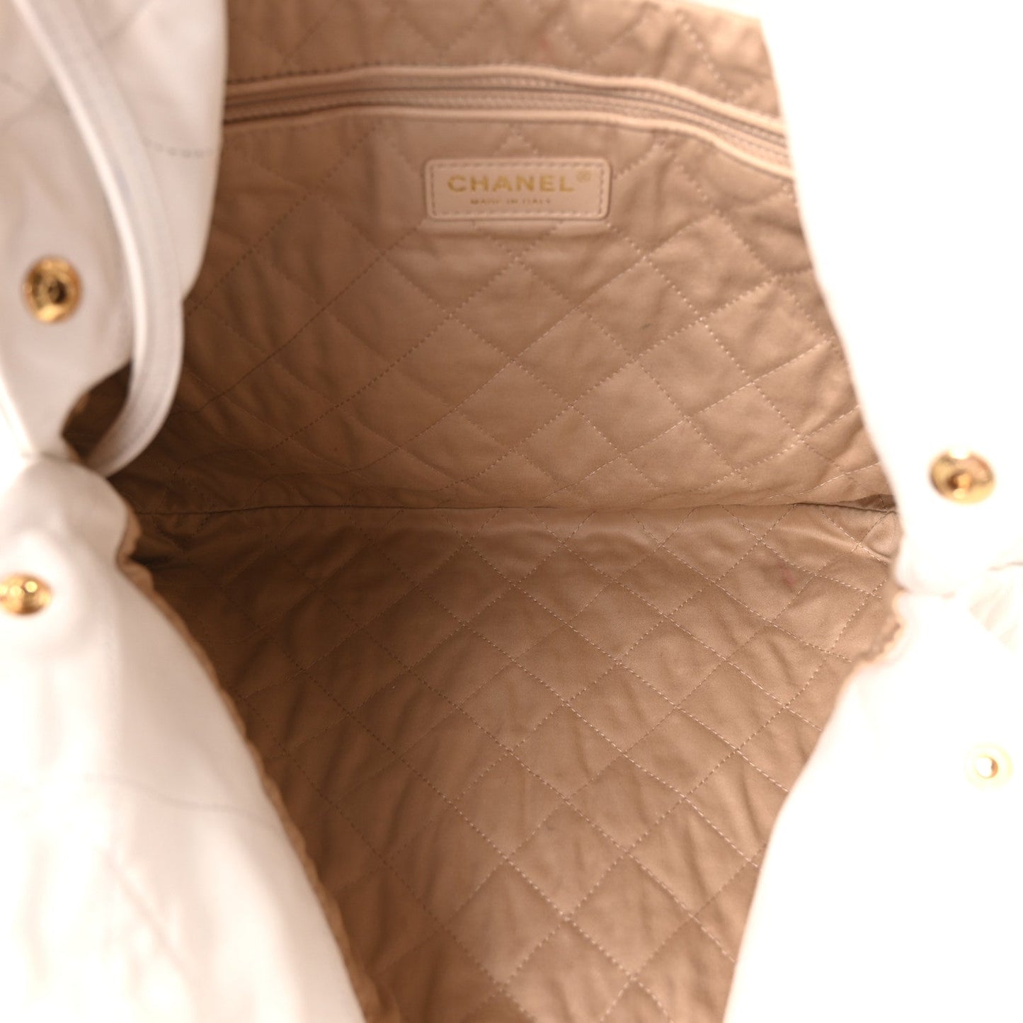 Shiny Calfskin Quilted Chanel 22 White