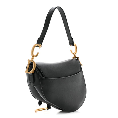Grained Calfskin Saddle Bag Black