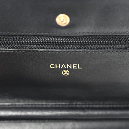 Lambskin Quilted Wallet On Chain WOC Black