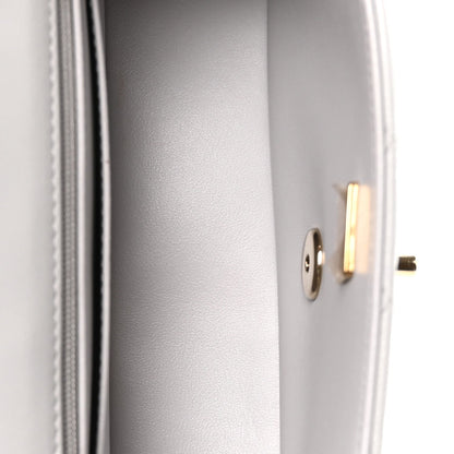 Lambskin Quilted Mini Top Handle Rectangular Flap Grey