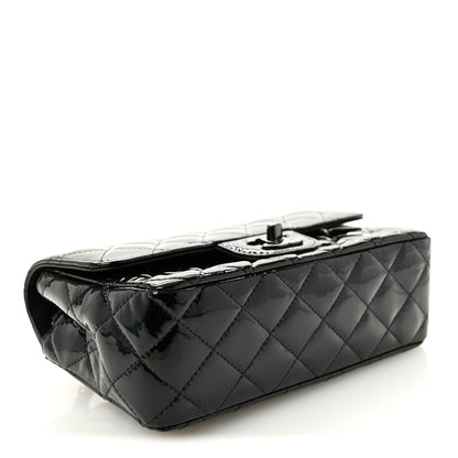 Patent Calfskin Quilted Mini Rectangular Flap So Black