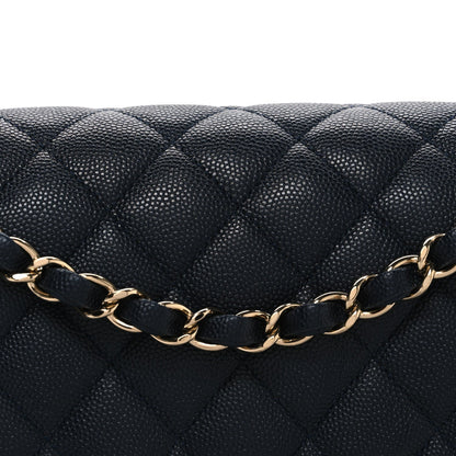 Caviar Quilted Medium Double Flap Navy
