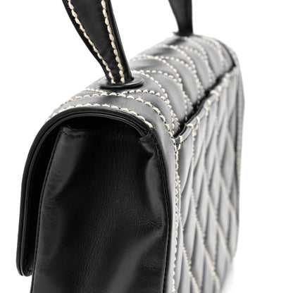 Calfskin Quilted Wild Stitch Large Top Handle Flap Black