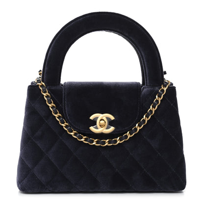 Velvet Quilted Nano Kelly Shopper Navy