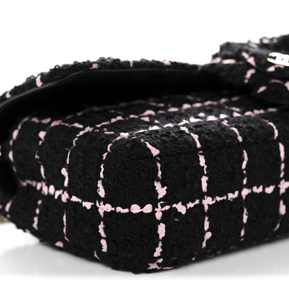 Tweed Quilted East West Camellia Clutch Black Pink