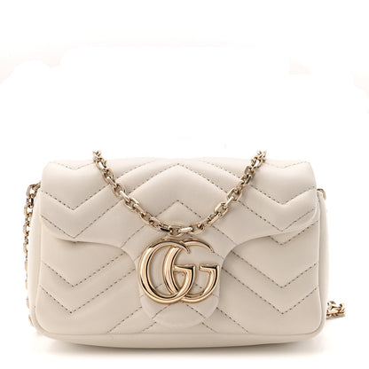 Lambskin Matelasse Mini GG Marmont Shoulder Bag White