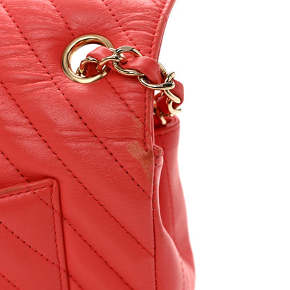 Lambskin Chevron Quilted Mini Rectangular Flap Coral