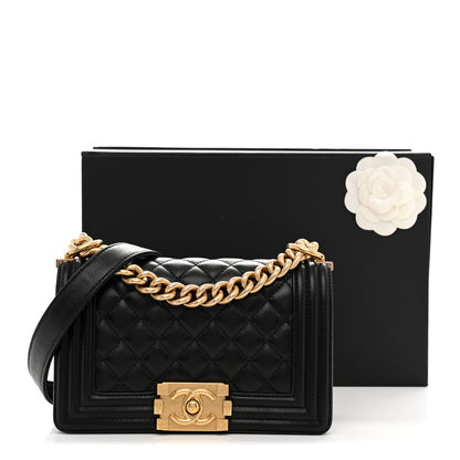 Lambskin Quilted Small Boy Flap Black