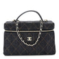 Denim Quilted Top Handle Slim Vanity Case With Chain Dark Blue Orange