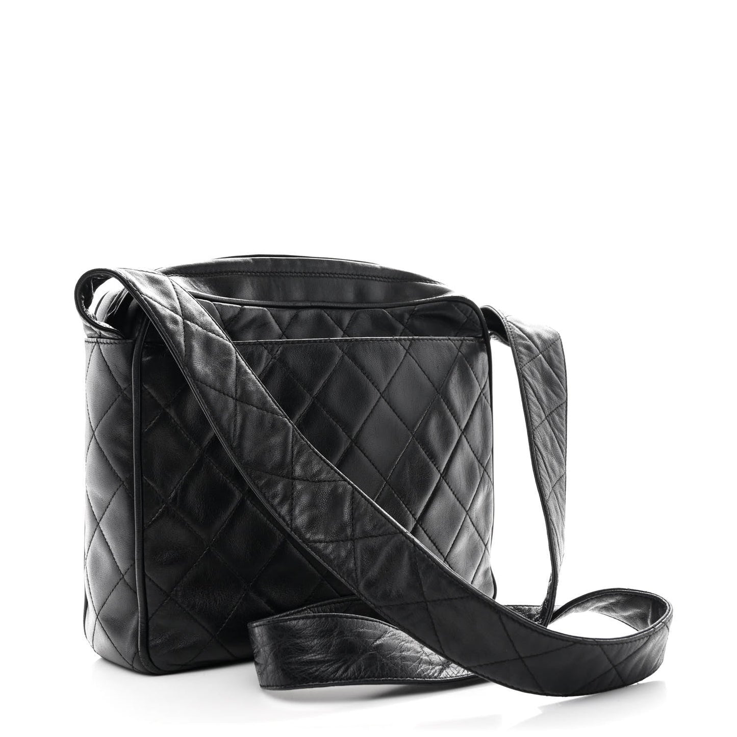 Lambskin Quilted Flap Shoulder Bag Black