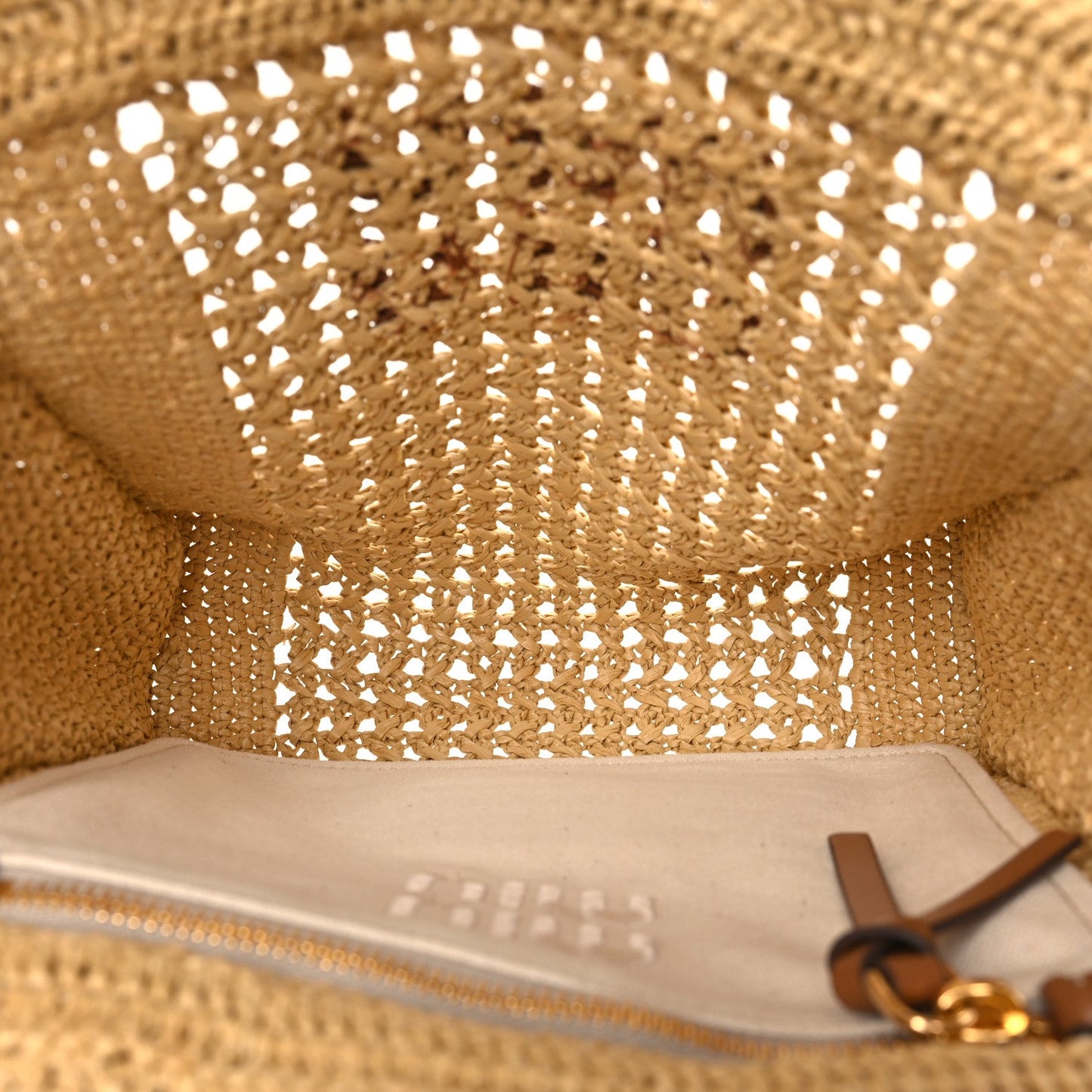 Raffia Crochet Woven Tote Bag Beige
