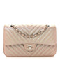 Metallic Caviar Chevron Quilted Medium Double Flap Light Gold