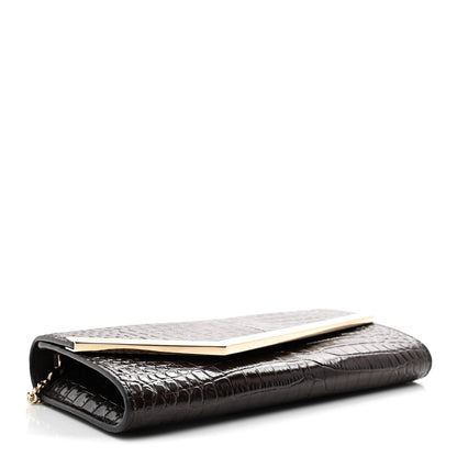 Calfskin Crocodile Embossed Emmie Clutch Bag Chocolate