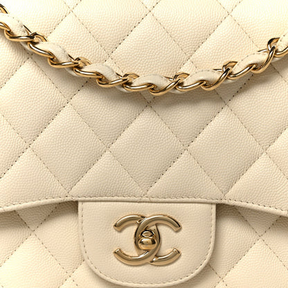 Caviar Quilted Jumbo Double Flap White