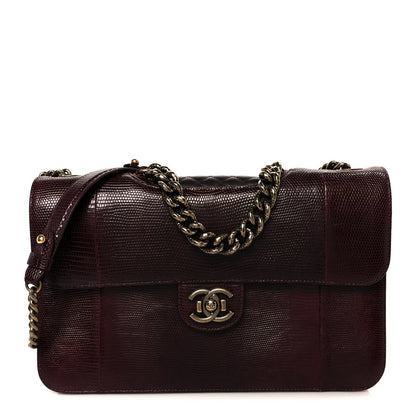 Lizard Lambskin Quilted Large Perfect Edge Flap Burgundy