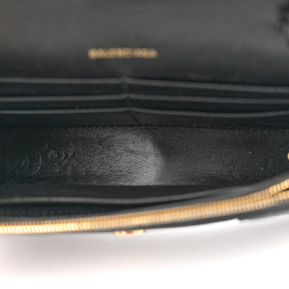 Shiny Calfskin Crocodile Embossed Hourglass Chain Bag Black