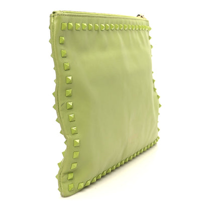 Vitello Large Rockstud Zip Wristlet Pouch Pop Apple