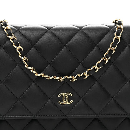 Lambskin Quilted Wallet On Chain WOC Black
